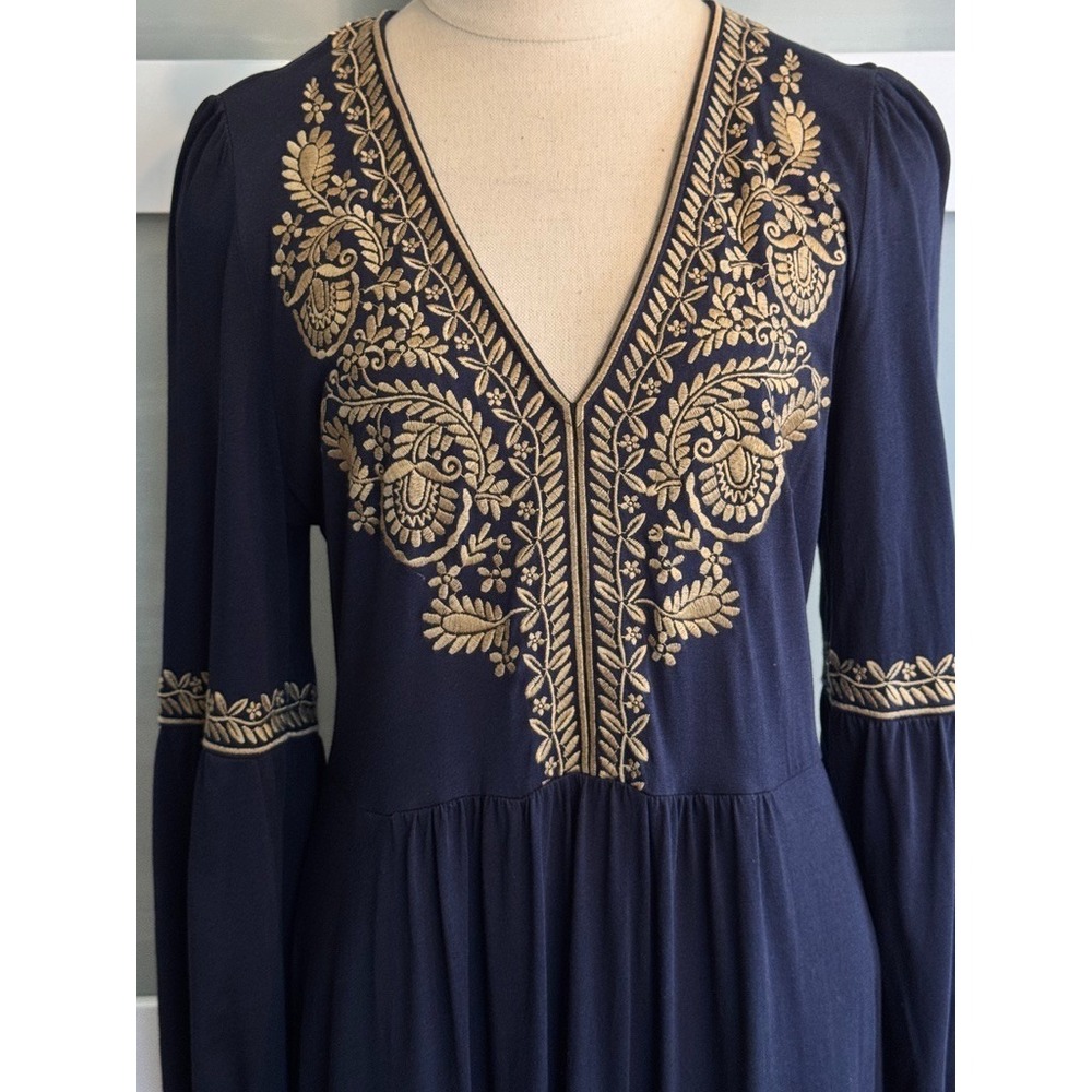 BODEN Embroidered Navy Blue Jersey Blouson Midi US 10 R - Picture 5 of 16
